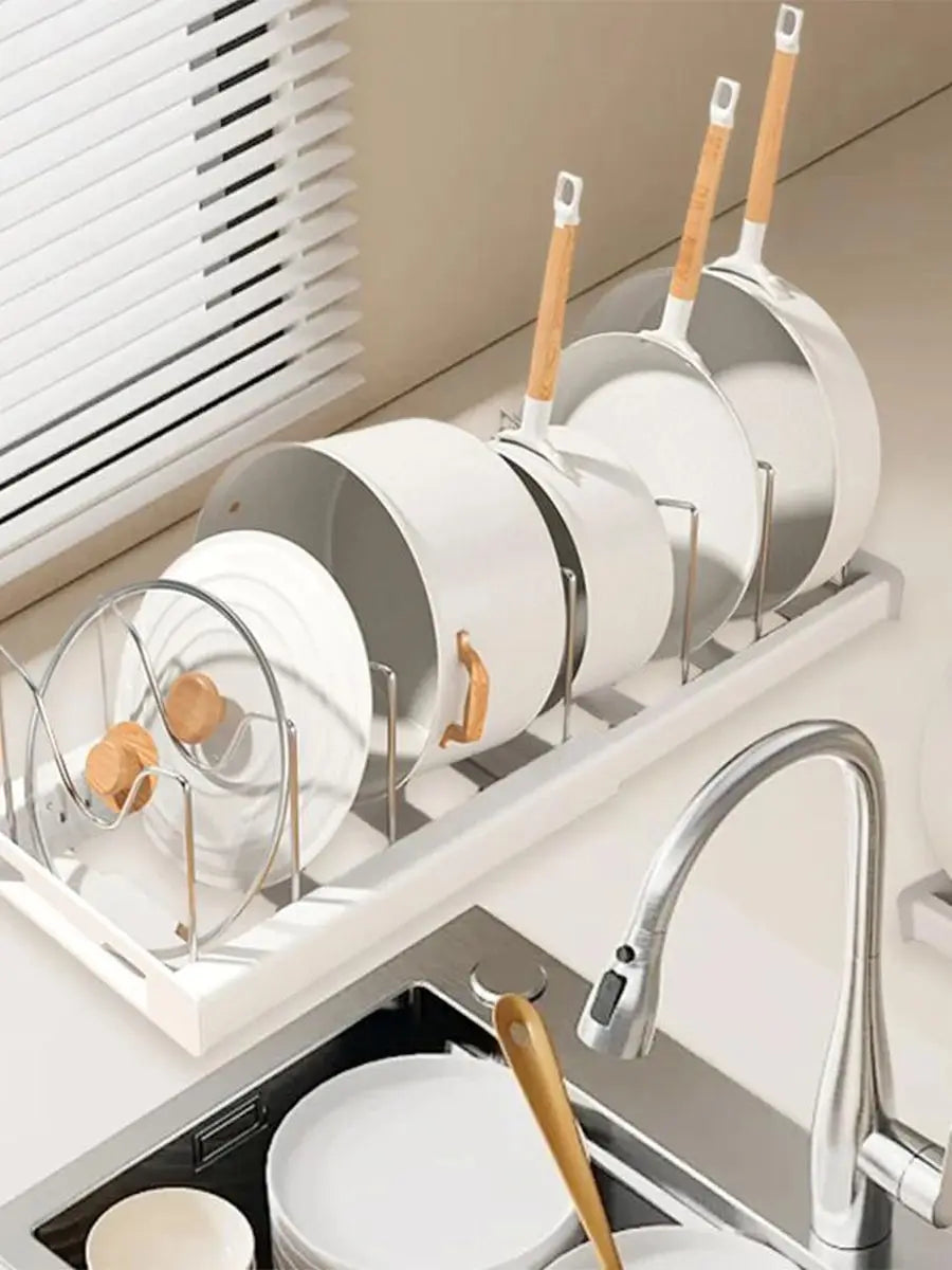 Expandable Pots and Pans Organizer Under Cabinet, Pot Lid Holder with 7Adjustable Compartment for Bakewar