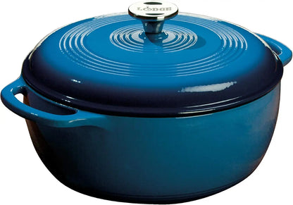 Lodge 6 Quart Enameled Cast Iron Dutch Oven with Lid Dual Handles Oven Safe up to 500° F or on Stovetop Use to Marinate Cook