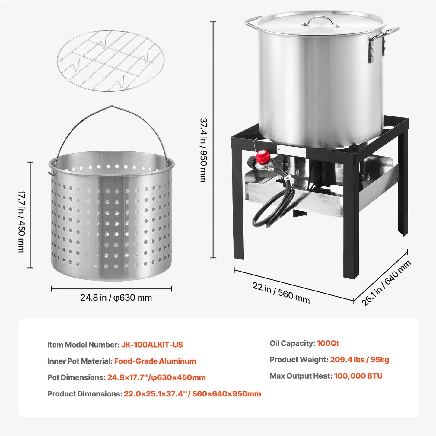 100Qt Seafood Boiling Kit with Strainer Cooking Set
