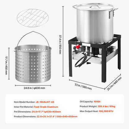100Qt Seafood Boiling Kit with Strainer Cooking Set