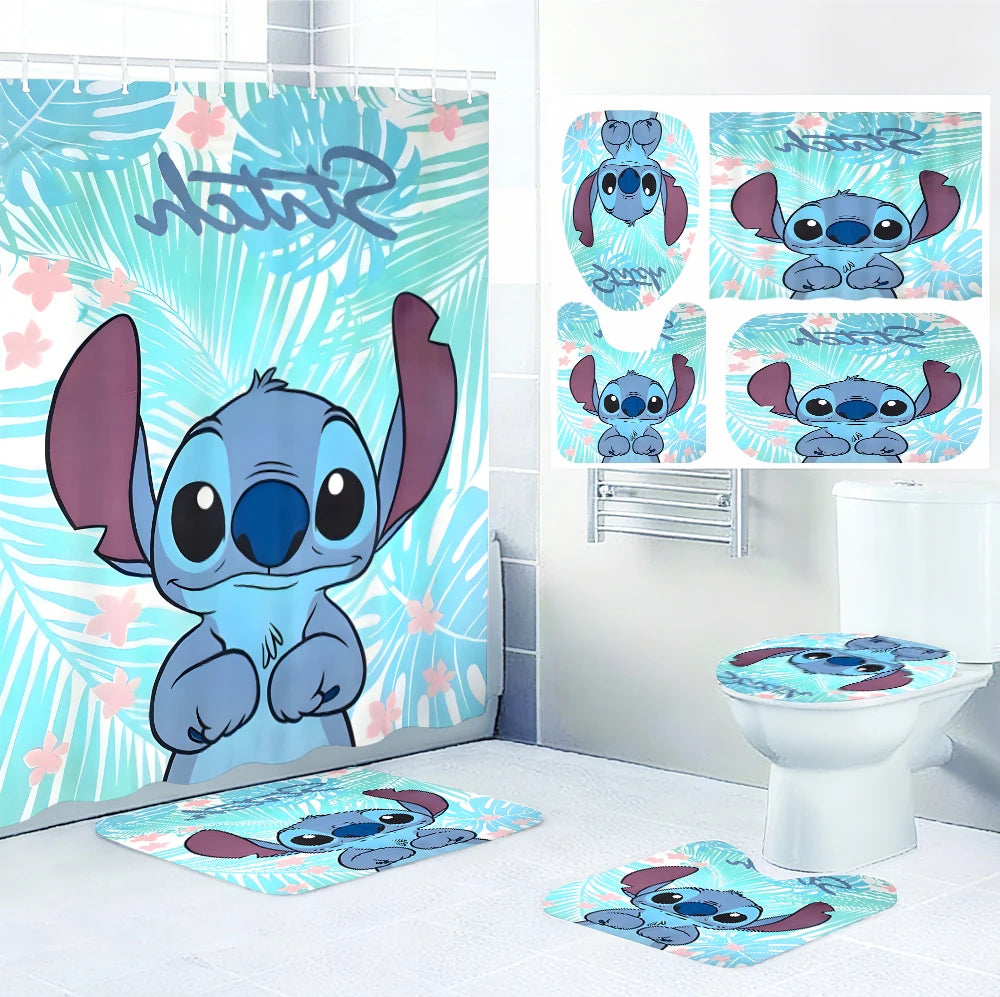 Stitch Bathroom Four-piece Set - Waterproof curtain