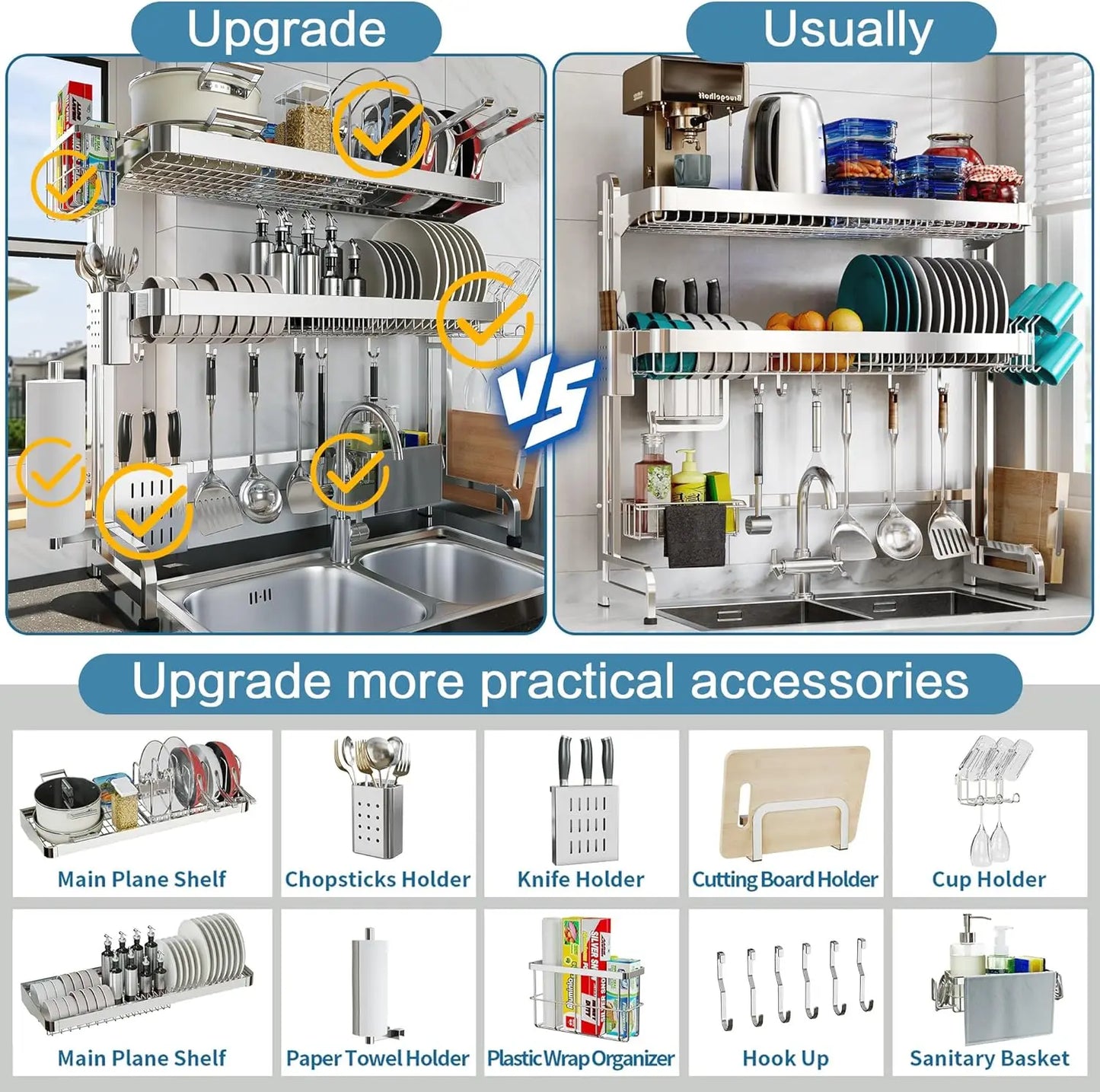 3-Tier Adjustable Stainless Steel Over-Sink Dish Drying Rackover-sink