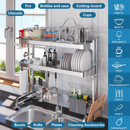 3-Tier Adjustable Stainless Steel Over-Sink Dish Drying Rackover-sink
