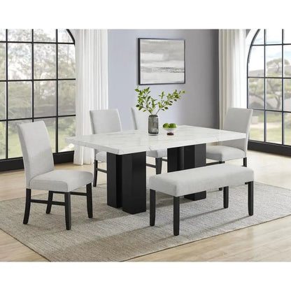 6-Pc Dining Set, White Rectangular Marble Tabletop