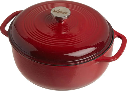 Lodge 6 Quart Enameled Cast Iron Dutch Oven with Lid Dual Handles Oven Safe up to 500° F or on Stovetop Use to Marinate Cook