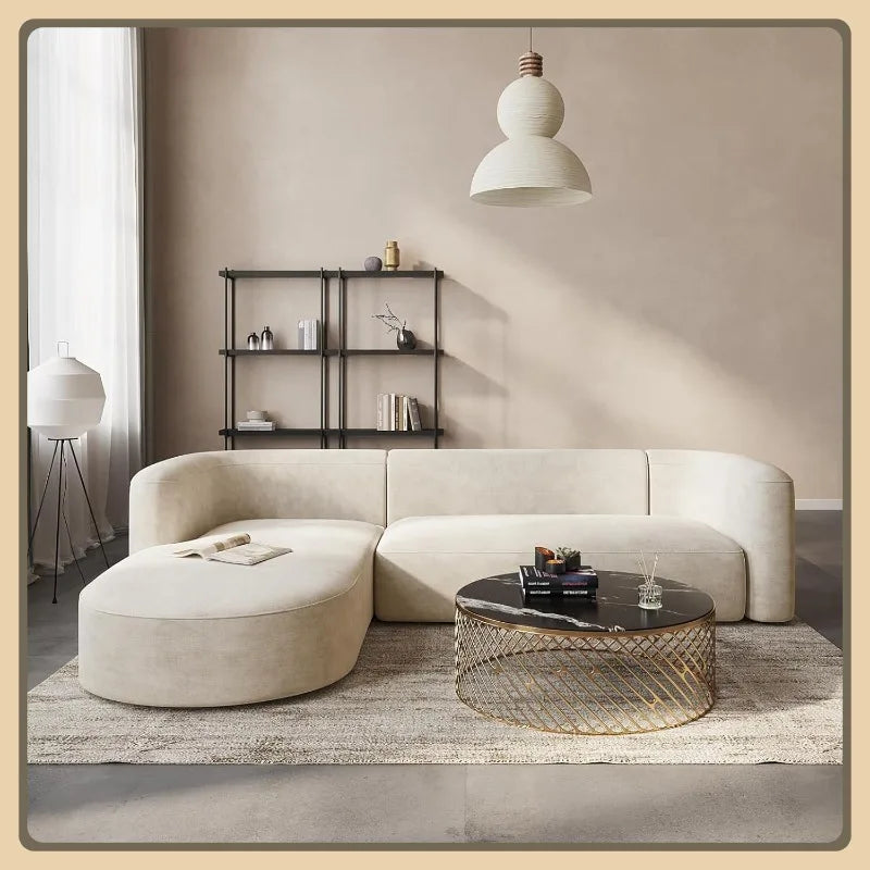 Velvet L-Shaped Sofa Curved Back Left Chaise