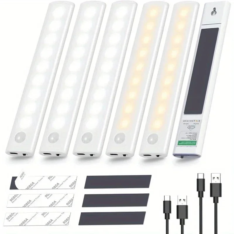 Under Cabinet Lights 1/3/6pcs, Motion Sensor Rechargeable Battery Operated 2 Colors LED Light  for  Closet, Kitchen, Bathroom