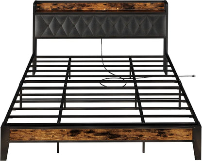Bed Frames, Storage Headboard with Outlets