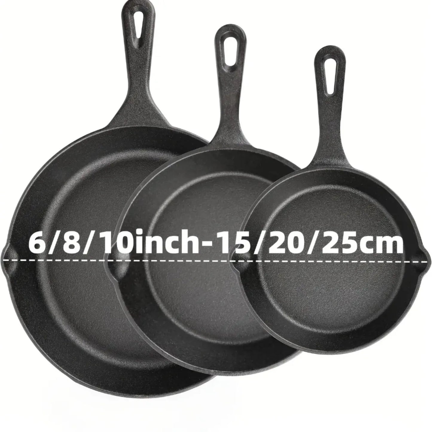 3PCS Cast Iron Skillet Set (6/8/10 Inch) – Pre-Seasoned