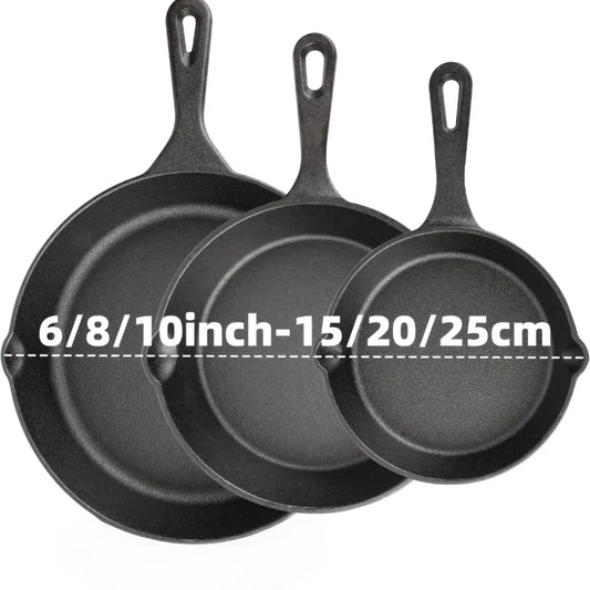 3PCS Cast Iron Skillet Set (6/8/10 Inch) – Pre-Seasoned