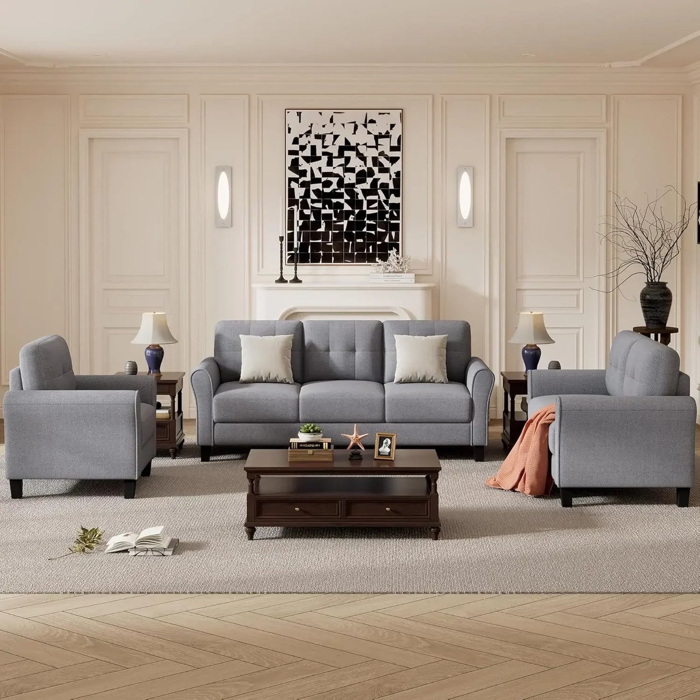 3-Piece Living Room Sectional Sofa Set, Modern Style