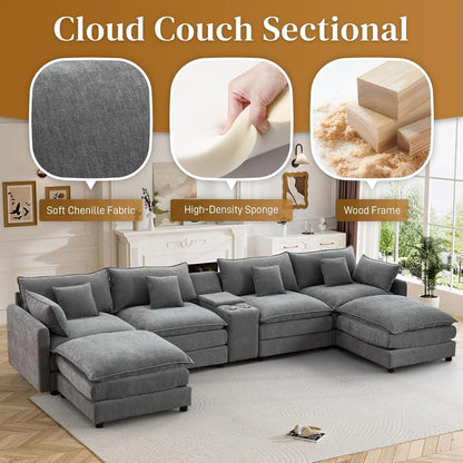 145" Cloud Couch Oversized U Shaped Grey Sectional
