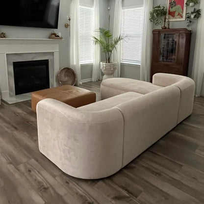 Velvet L-Shaped Sofa Curved Back Left Chaise