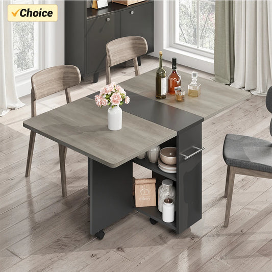 Folding Table with 6 Wheel and 2-Layer Storage Shelf