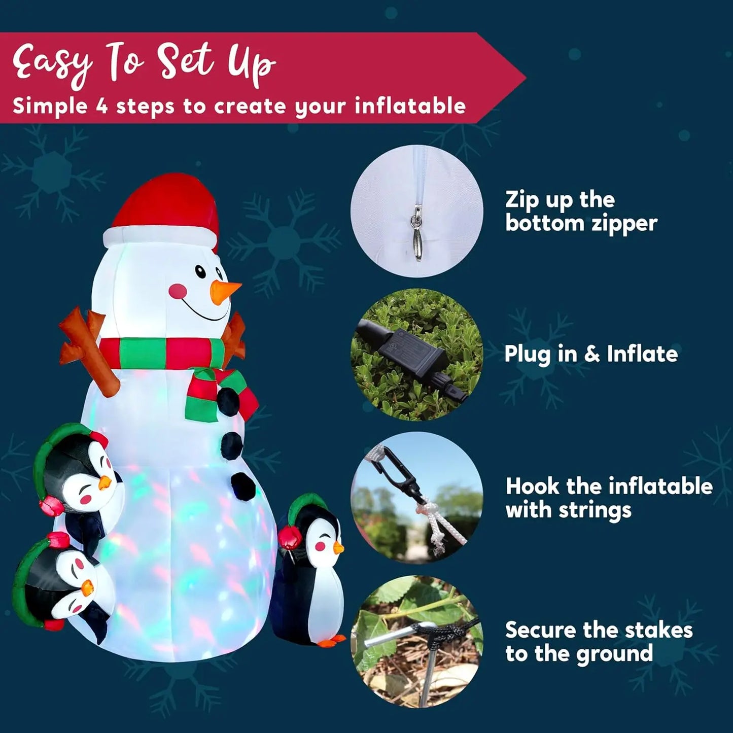 6 FT Christmas Snowman Inflatable Multicolor LEDs