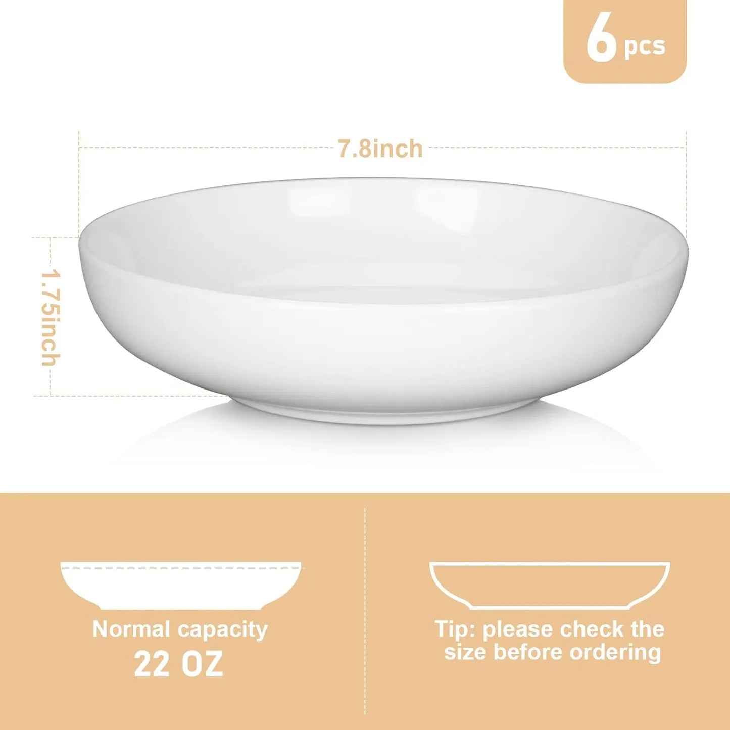 6 Pack Ceramic Large Capacity Bowls