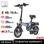 14'' Foldable Electric Bike 500W 48V 10.4AH Battery 22MPH 28Miles Long Range with Two Seats for Adult
