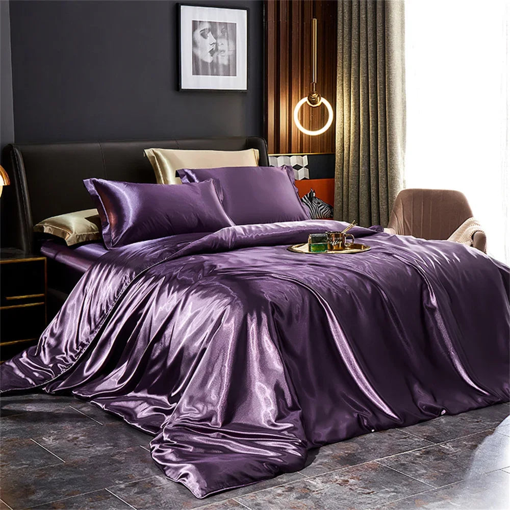 Solid Silk Bedding Set with Duvet Cover