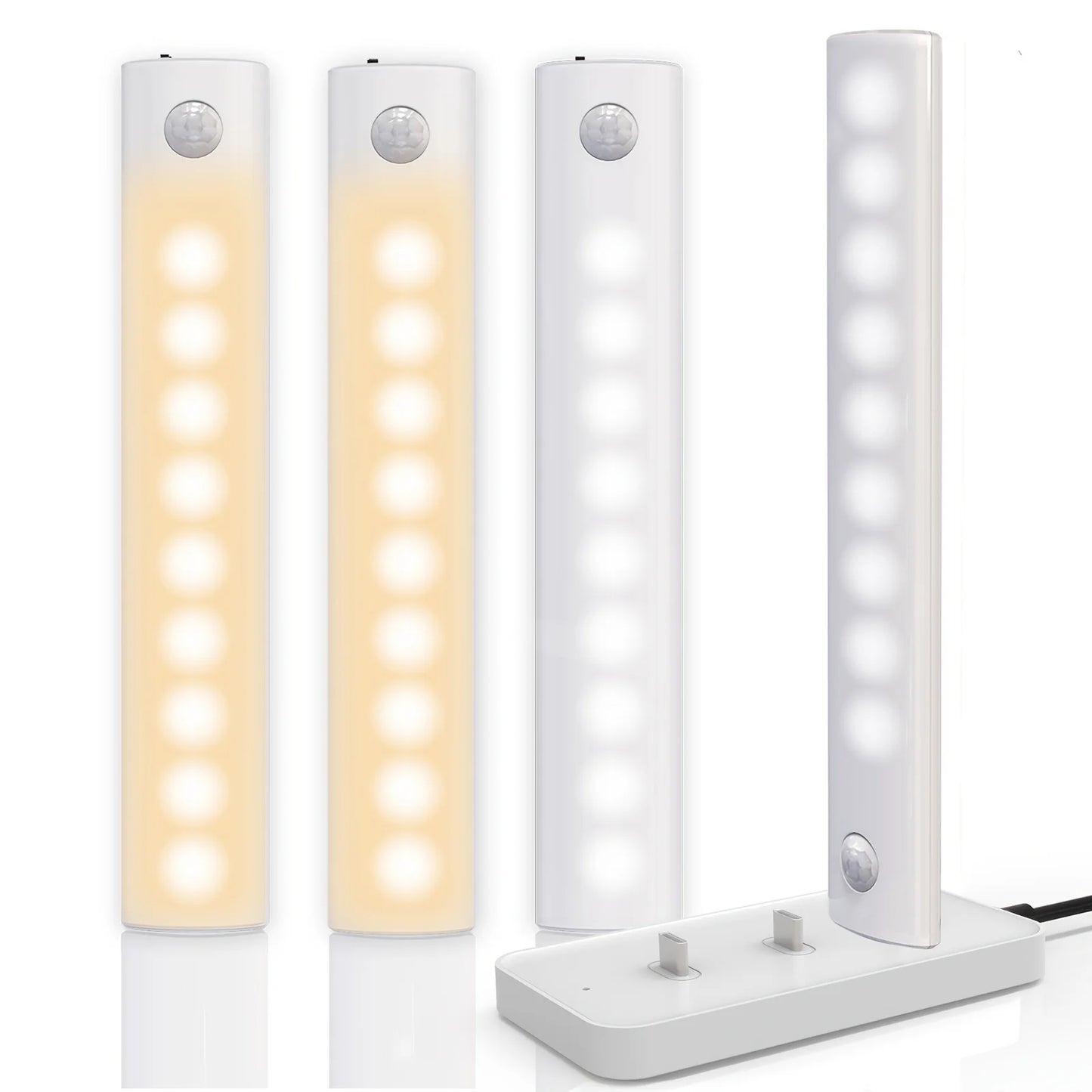 Under Cabinet Lights 1/3/6pcs, Motion Sensor Rechargeable Battery Operated 2 Colors LED Light  for  Closet, Kitchen, Bathroom