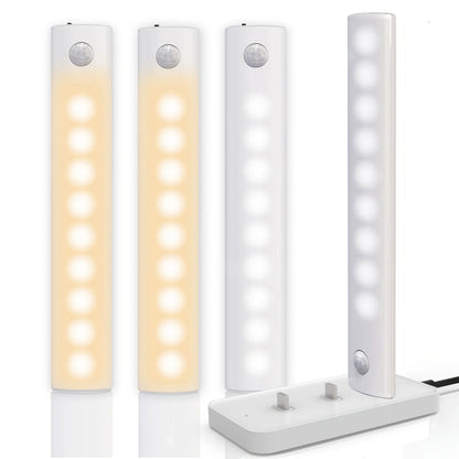 Under Cabinet Lights 1/3/6pcs, Motion Sensor Rechargeable Battery Operated 2 Colors LED Light  for  Closet, Kitchen, Bathroom