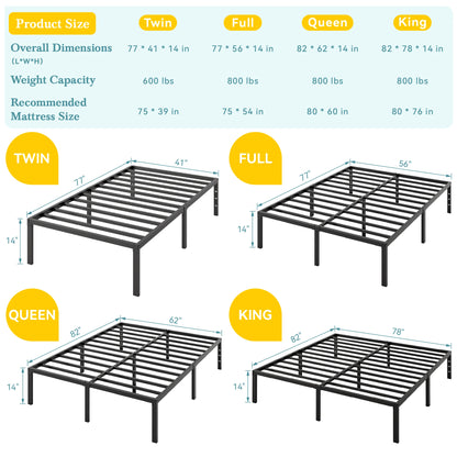 Twin/Full/Queen/King Heavy-Duty Metal Bed Frame