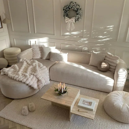 Velvet L-Shaped Sofa Curved Back Left Chaise