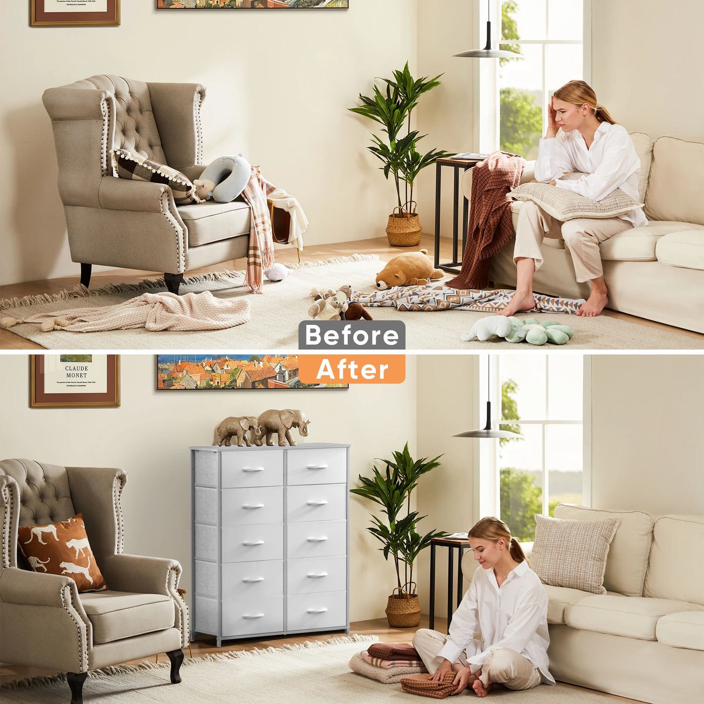 White Lover Fabric Drawers Chest Wardrobe