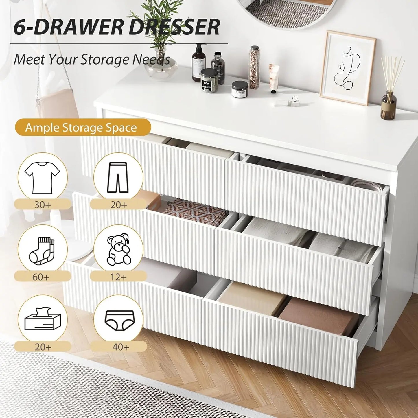 White 6 Drawer Dresser