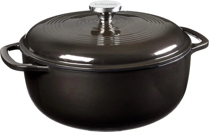 Lodge 6 Quart Enameled Cast Iron Dutch Oven with Lid Dual Handles Oven Safe up to 500° F or on Stovetop Use to Marinate Cook