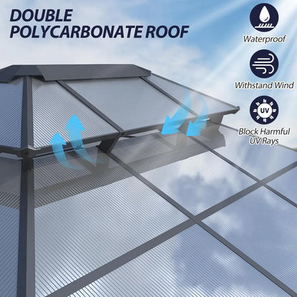 12' x 14' Hardtop Gazebo with Double Polycarbonate Roof, Metal Frame