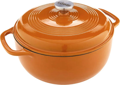 Lodge 6 Quart Enameled Cast Iron Dutch Oven with Lid Dual Handles Oven Safe up to 500° F or on Stovetop Use to Marinate Cook