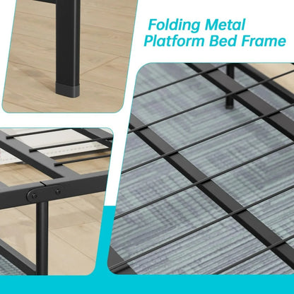 Metal Foldable Bed Frame Heavy Duty Steel Slats 6 Legs