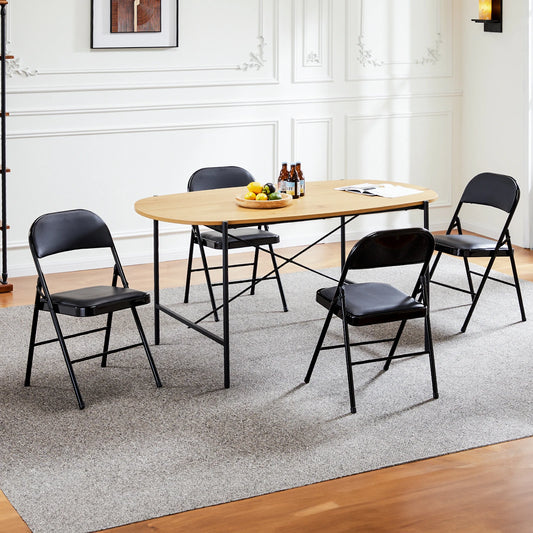 Leather Padded Folding Chair 4 Pack Sturdy Metal Living Room Rocking Dinner Chairs Easy to Use Storage Outdoor Home Office