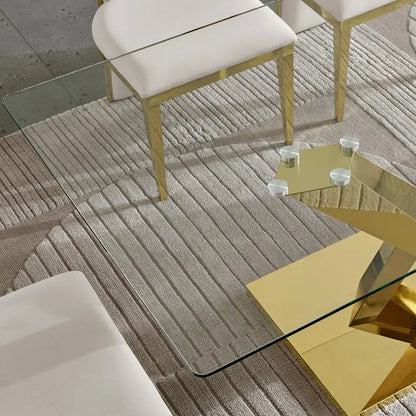 Gold Stainless Steel Dining Table with 70-inch Clear Tempered Glass Top