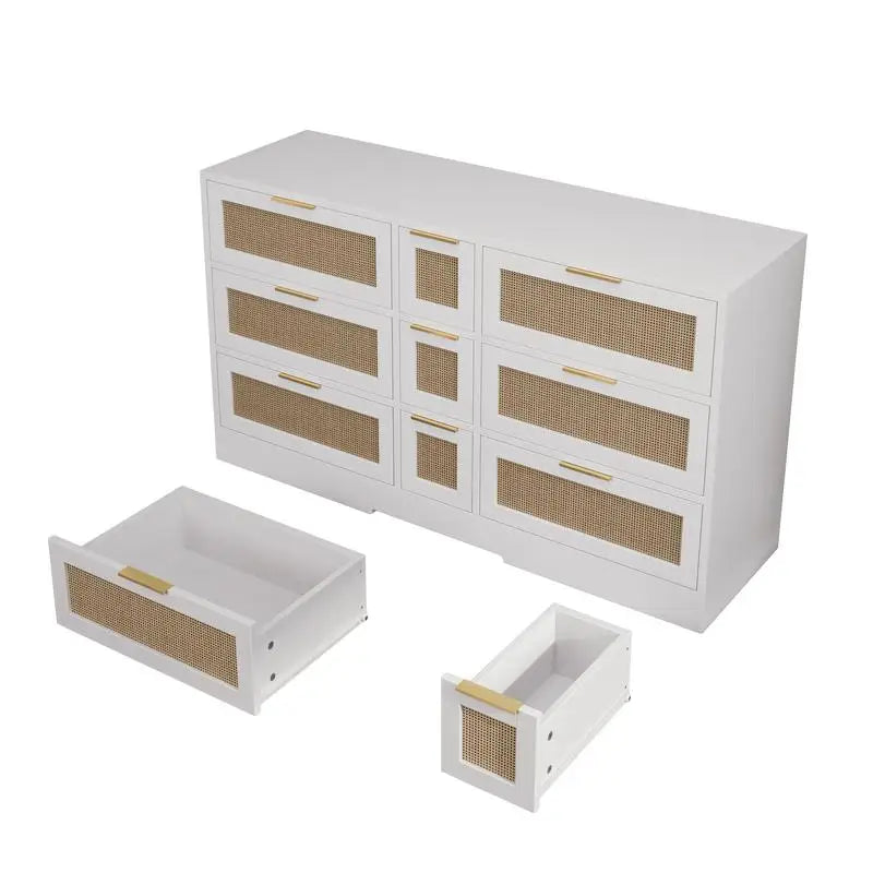 White Rattan Storage Locker with 9 Drawers