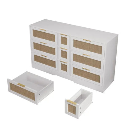White Rattan Storage Locker with 9 Drawers
