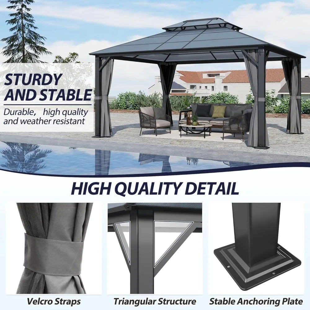 12' x 14' Hardtop Gazebo with Double Polycarbonate Roof, Metal Frame