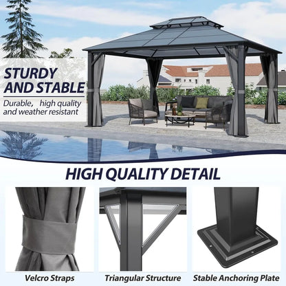 12' x 14' Hardtop Gazebo with Double Polycarbonate Roof, Metal Frame