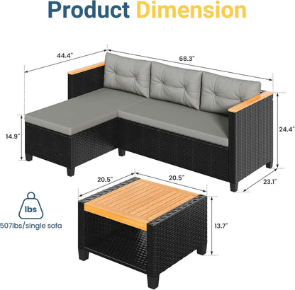 Grey L-Shape Patio Furniture for Balcony