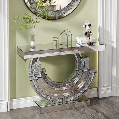 3C Shaped Crushed Diamond Hallway Table Mirrored Center