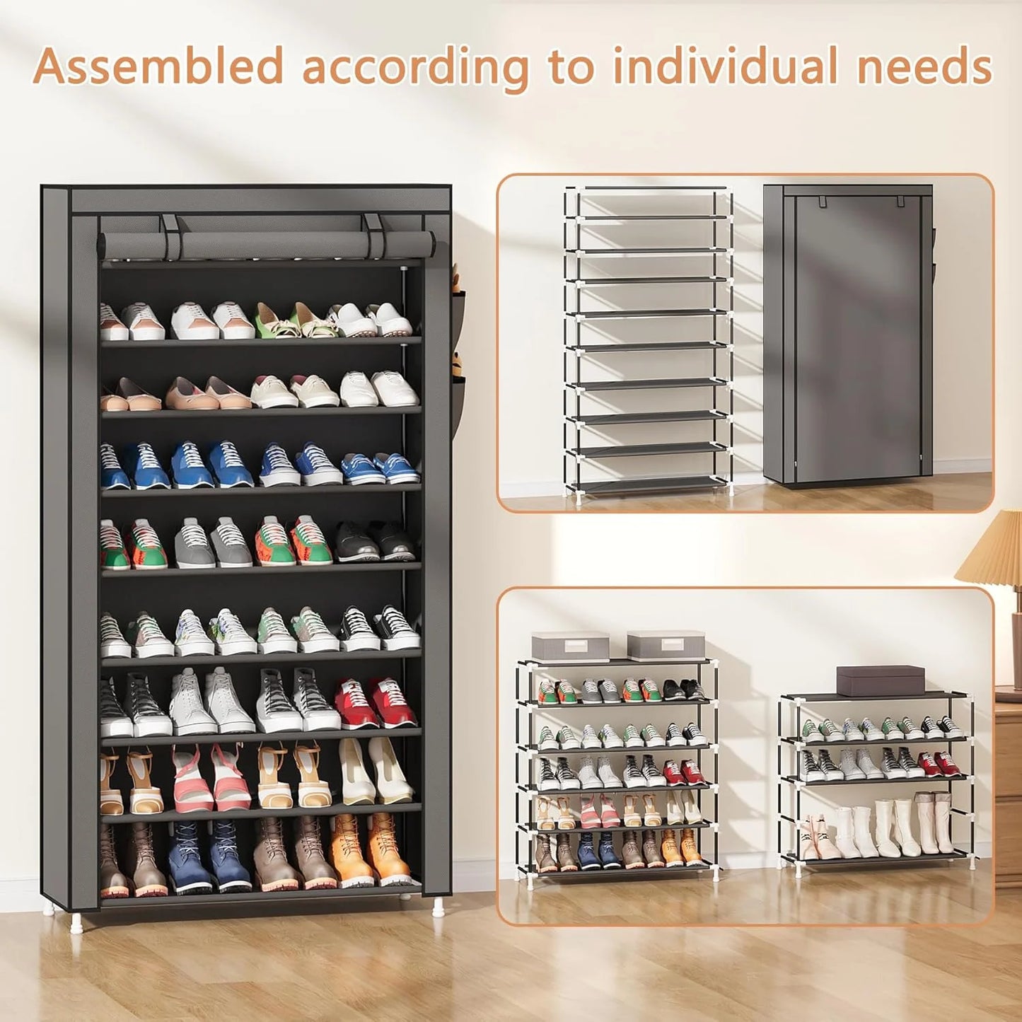 5/8 layer shoe cabinet storage rack with fabric cover