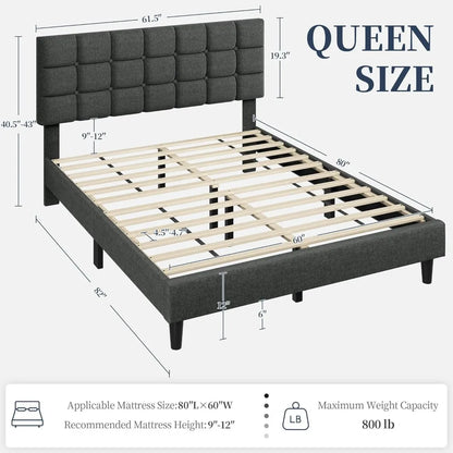 Upholstered Bed Frame, Queen Bed Platform