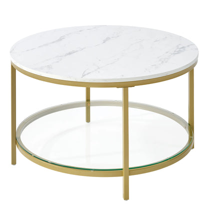 31IN Marble Round Coffee Table 2-Tier