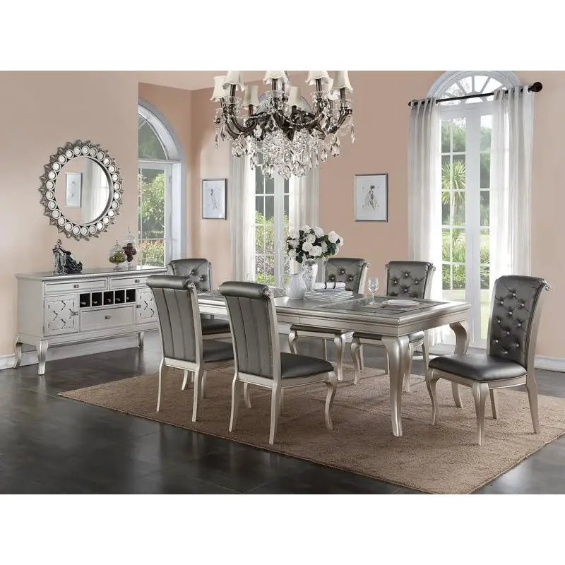 Glass Dining Table & 6 Tufted Side Chairs