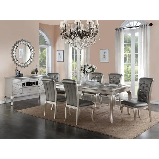 Glass Dining Table & 6 Tufted Side Chairs