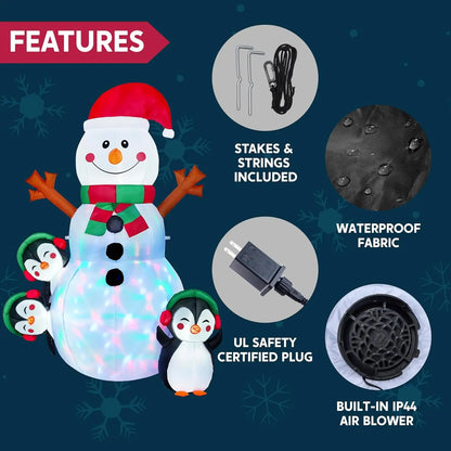 6 FT Christmas Snowman Inflatable Multicolor LEDs