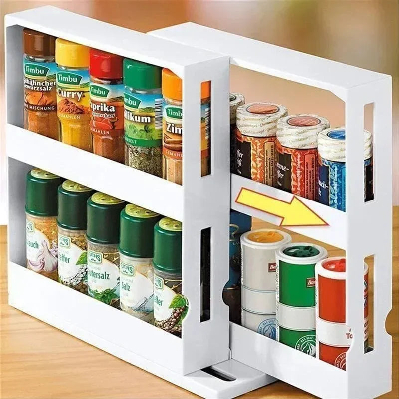 Multi-Function 2 Tier Rotate Spice Storage Rack Swivel Organizer