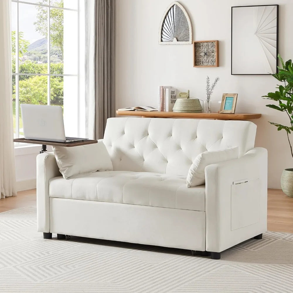 53.15" Convertible Sleeper Sofa Bed with Swivel Table