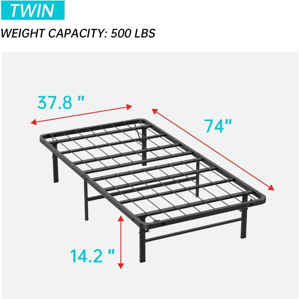 Metal Foldable Bed Frame Heavy Duty Steel Slats 6 Legs