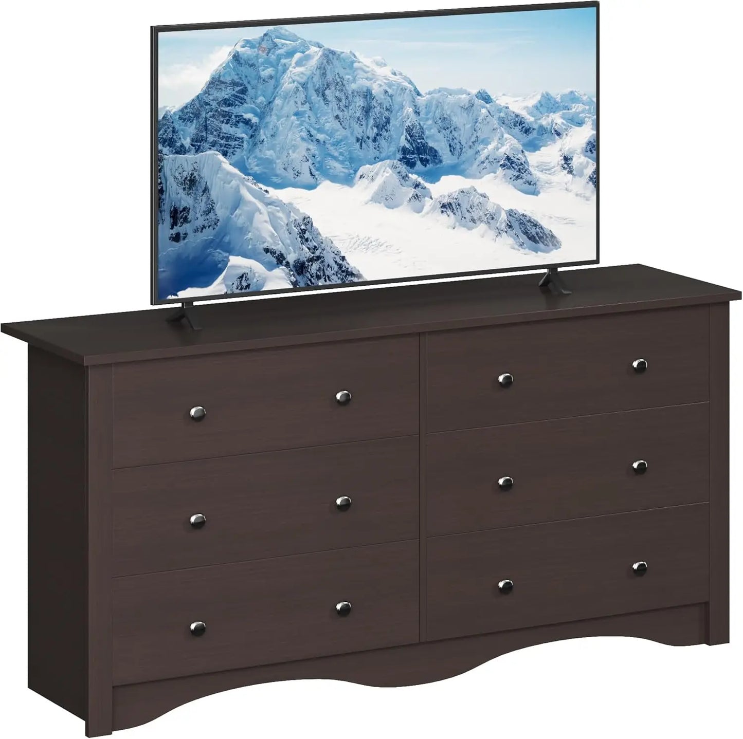 6 Wood Drawers Dresser for Bedroom, Double Dresser for TV up to 65 inch, TV Stand Storage Chest of Drawers for Living Room